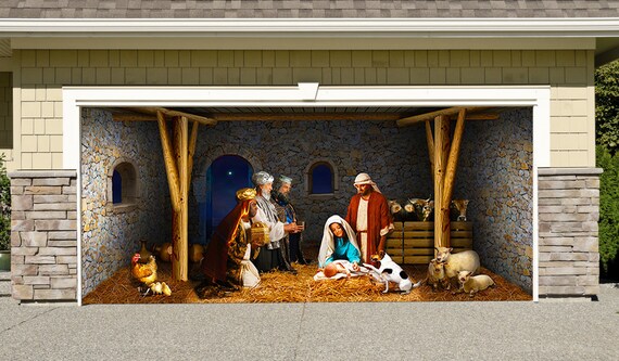 Outdoor Decoration Nativity Scene Garage Door Christmas Outside House Banner Billboard 7 X 16