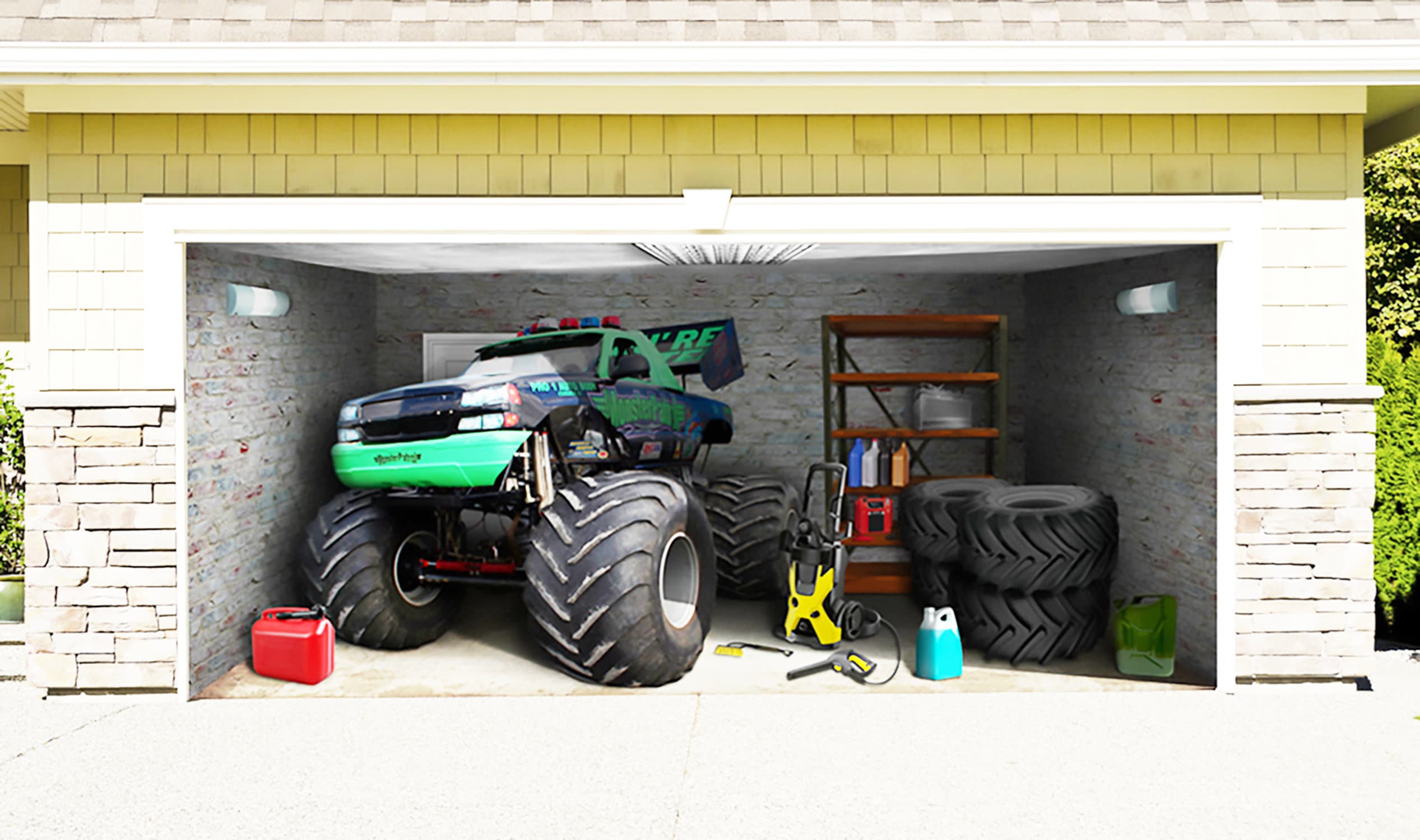 Monster Truck Outdoor Decoration Garage Door Outside House Banner