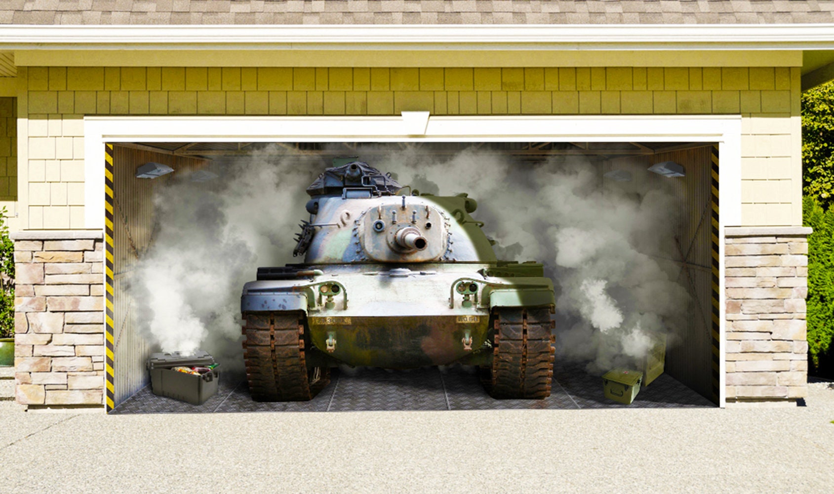 Outdoor Decoration Military Army Tank Smoke Independence Day Garage Door Outside House Banner Billboard Decor