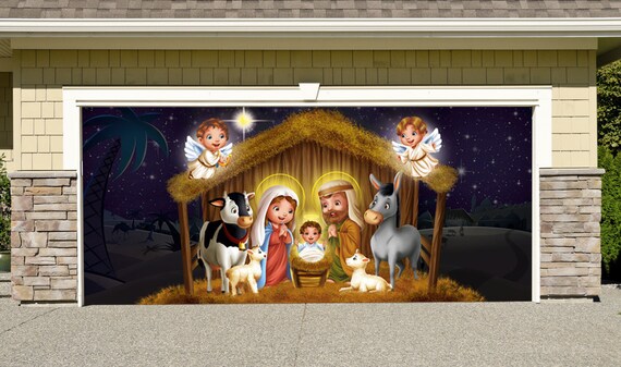 Outdoor Decoration Nativity Scene Christmas Holiday Home Garage Door Decor Banner Billboard 