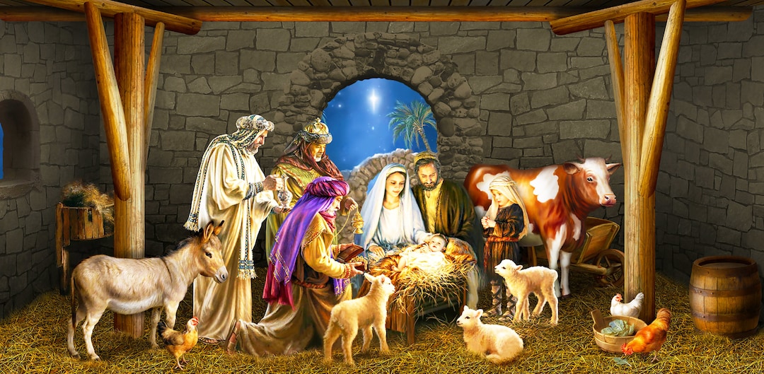 Bannière De Crèche De Noël 300 X 50 Cm - Décoration Extérieure/intérieure Avec Scène De La Nativité | Tissu Polyester Résistant