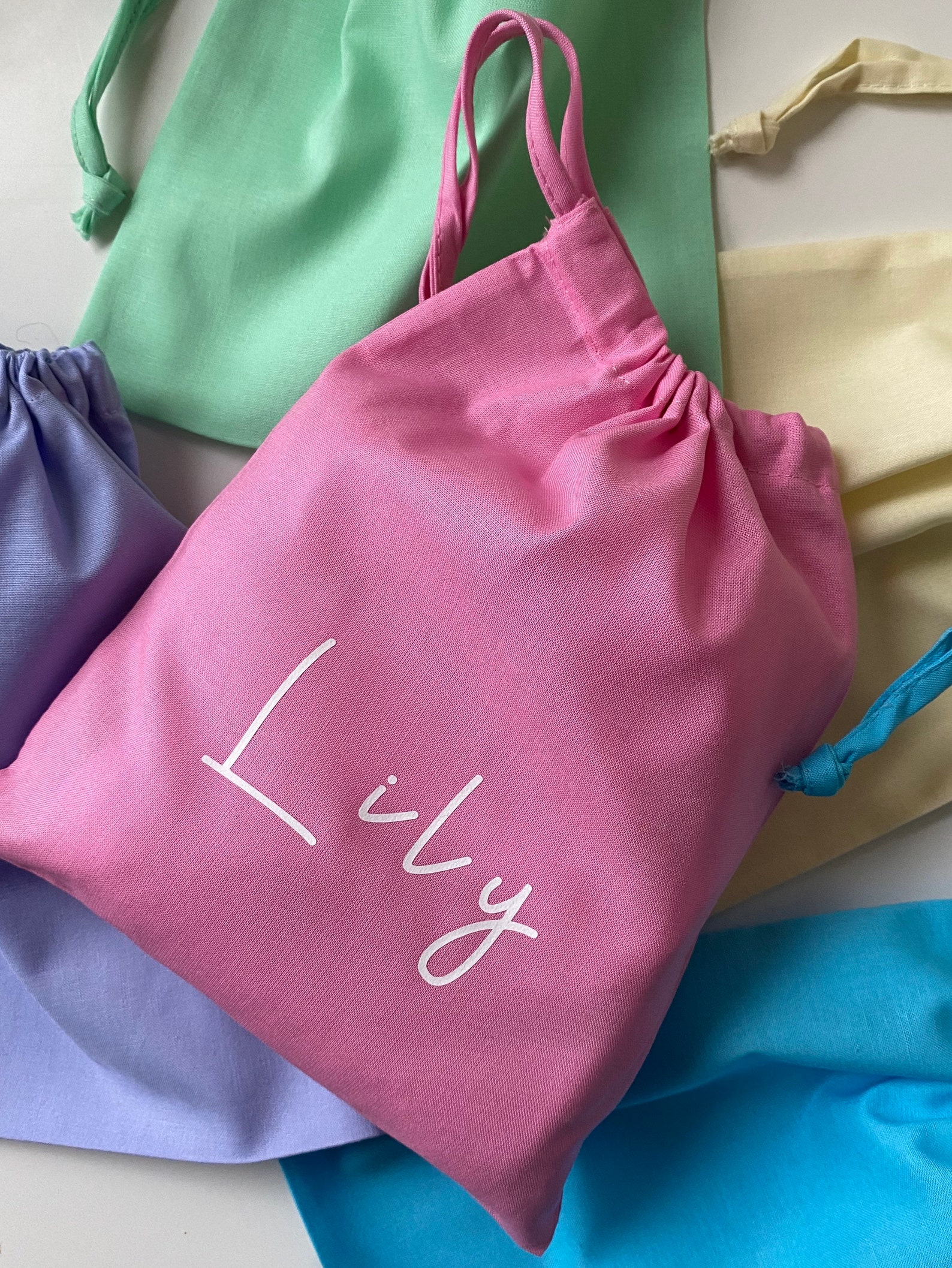 Personalised Coloured drawstring bag Pastel colours baby Etsy