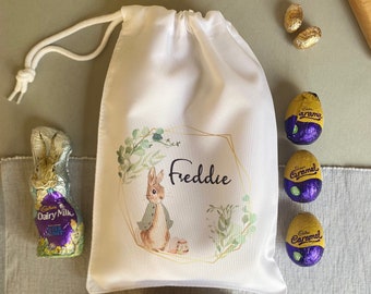 Personalised Easter bag - choice of sizes for children. Ideal for girls and boys Easter egg hunts gifts Peter rabbit theme neutral