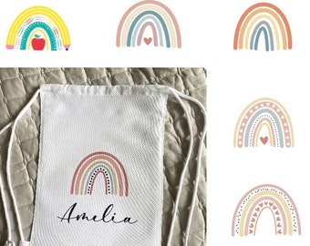 Personalised Rainbow bag - 4 SIZES AVAILABLE -choice of bag and image for girls boys sleepover party birthday boho pastel bag personalised