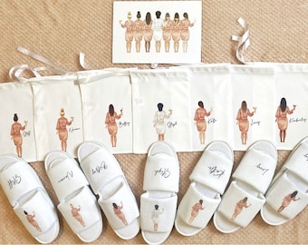 Personalised BAG & SLIPPERS SET - customisable girl bridesmaid proposal gift ideas, wedding bride gift bride to be maid of honour lockdown