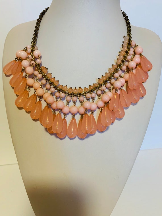 Bib style necklace with strands of 4 beads dangli… - image 1