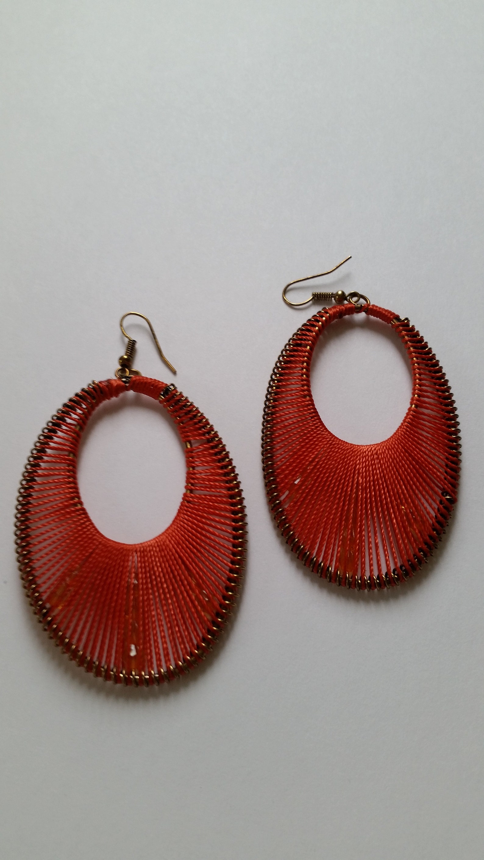 Orange oblong threaded pierced earrings Etsy