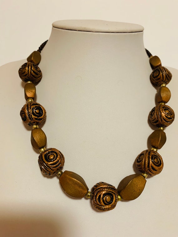 Tribal design copper look beaded necklace with sc… - image 2