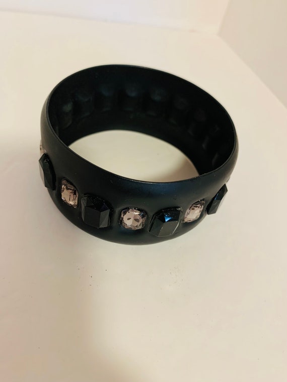 Wide black metal bangle bracelet with black and c… - image 3