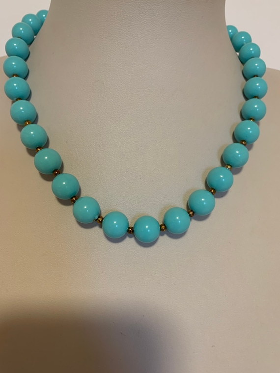 Short single strand light blue beaded necklace wi… - image 1