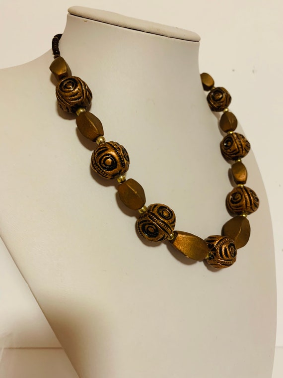 Tribal design copper look beaded necklace with sc… - image 3