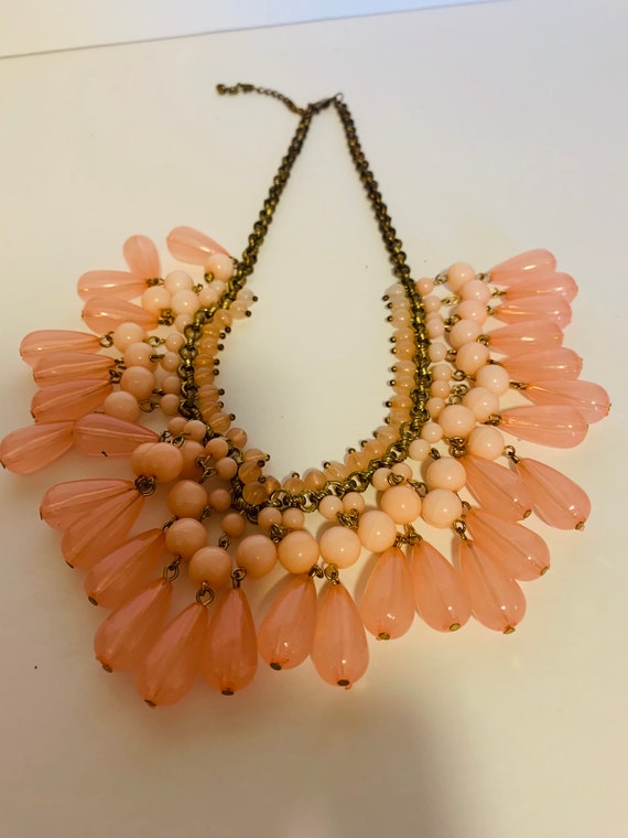 Bib style necklace with strands of 4 beads dangli… - image 4