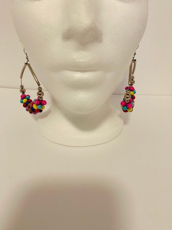 Large hoop earrings with multi colour beads with … - image 5