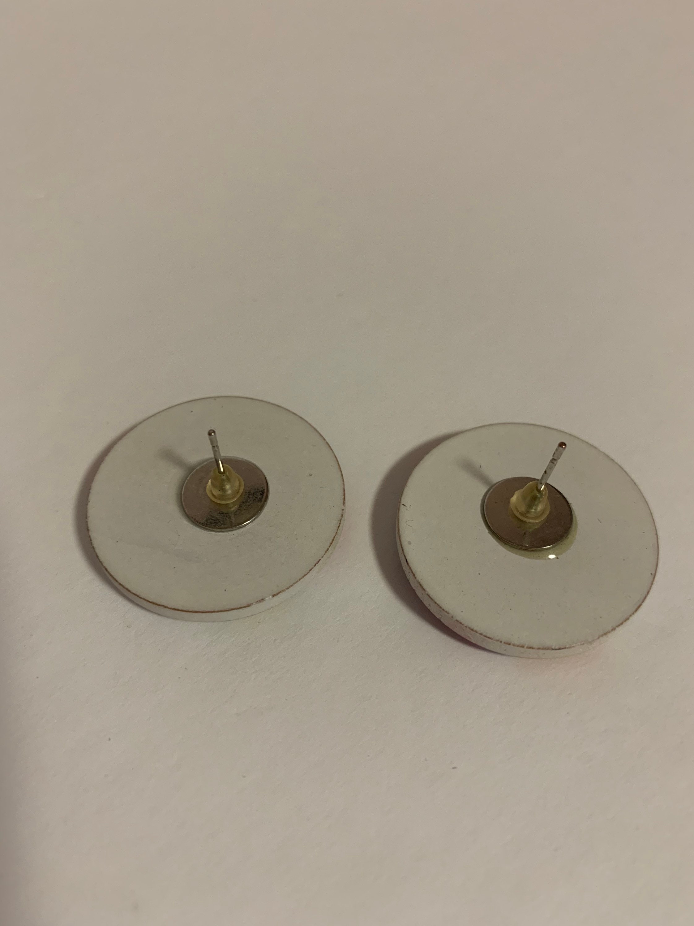 Large Button Style Pierced Earrings With Picture of Flowers. Etsy