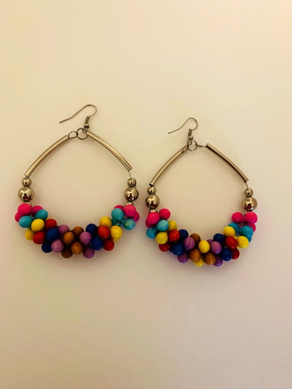 Large hoop earrings with multi colour beads with … - image 2