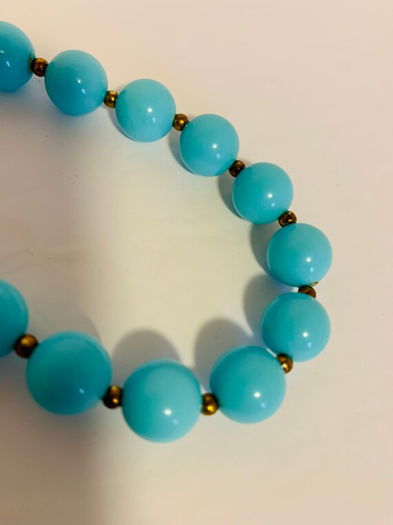 Short single strand light blue beaded necklace wi… - image 5