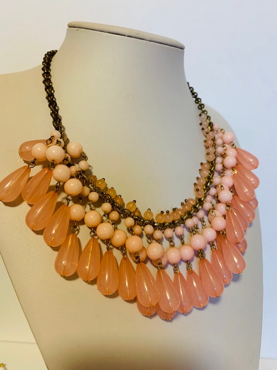 Bib style necklace with strands of 4 beads dangli… - image 2