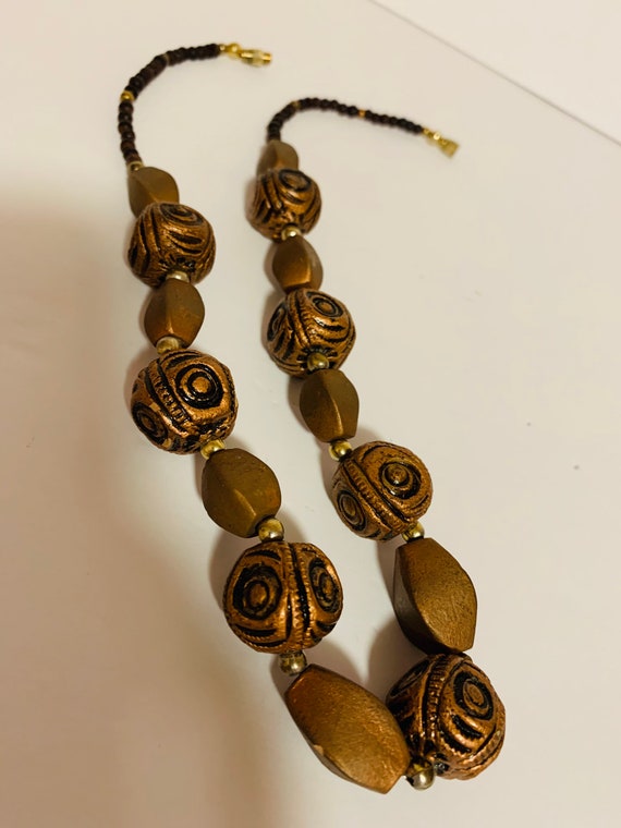 Tribal design copper look beaded necklace with sc… - image 4