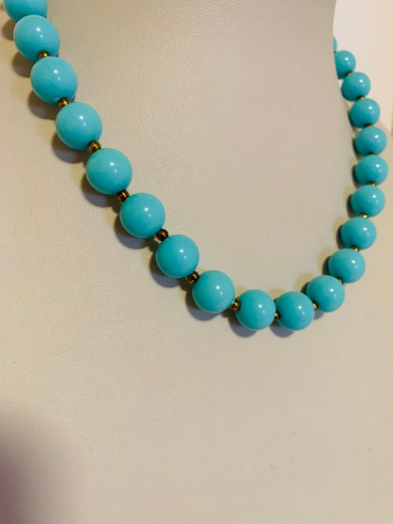Short single strand light blue beaded necklace wi… - image 3