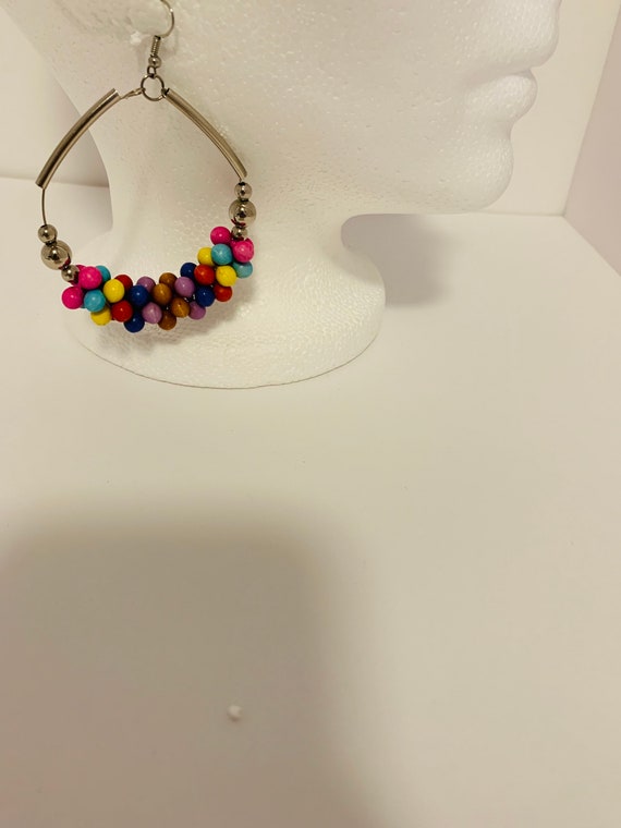 Large hoop earrings with multi colour beads with … - image 7