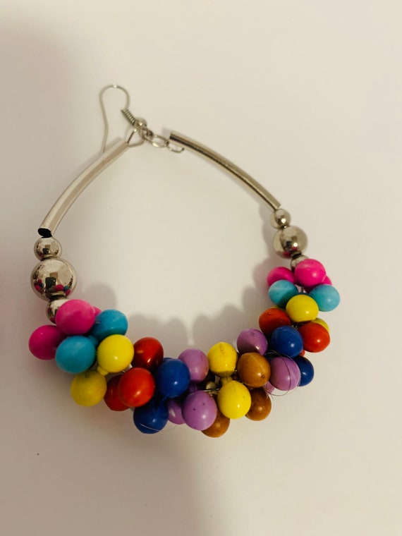 Large hoop earrings with multi colour beads with … - image 4