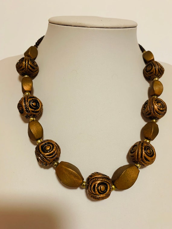Tribal design copper look beaded necklace with sc… - image 8