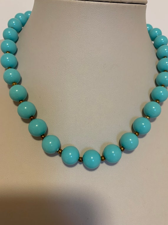 Short single strand light blue beaded necklace wi… - image 2