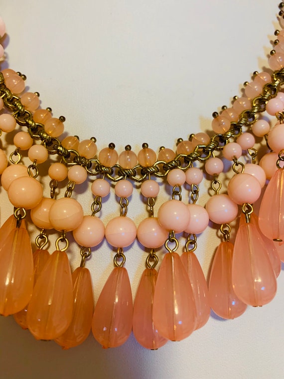 Bib style necklace with strands of 4 beads dangli… - image 3