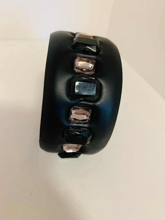 Wide black metal bangle bracelet with black and c… - image 2