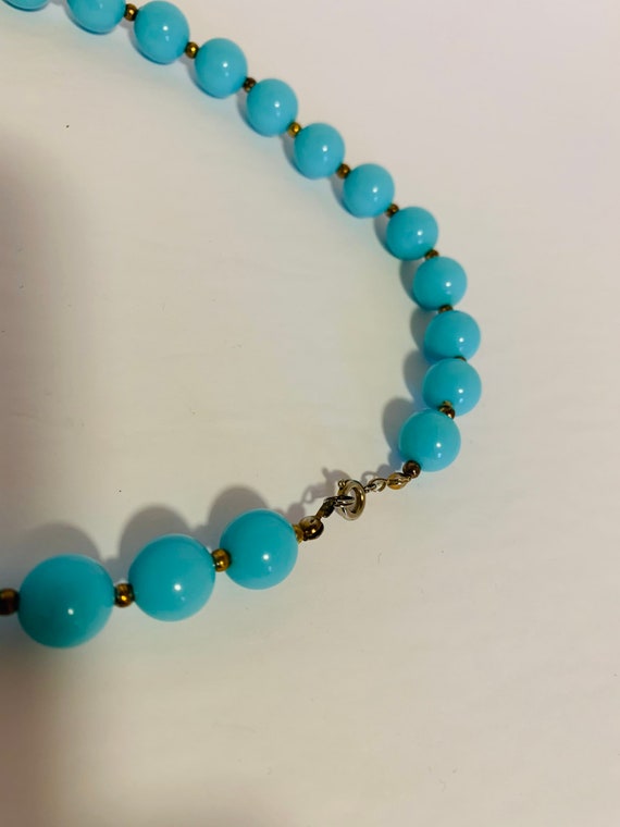 Short single strand light blue beaded necklace wi… - image 6