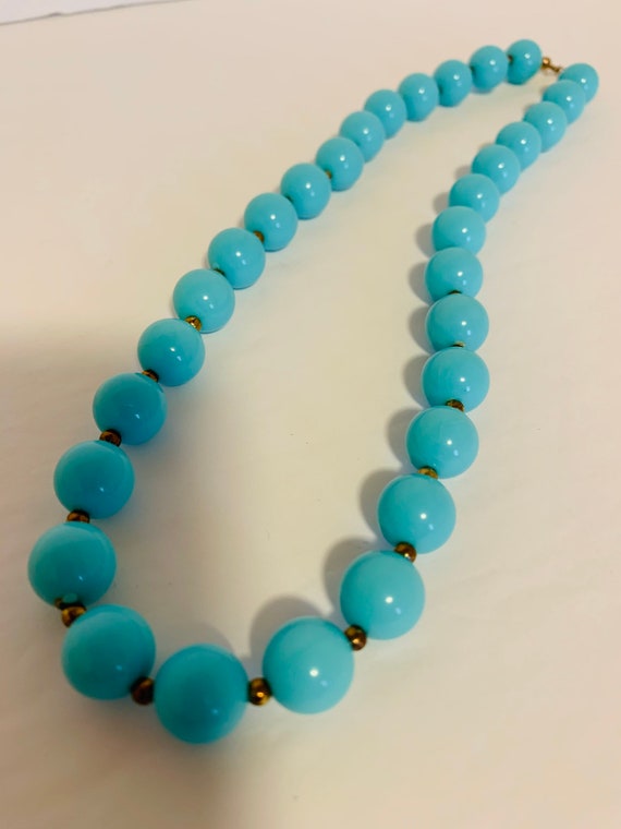 Short single strand light blue beaded necklace wi… - image 4