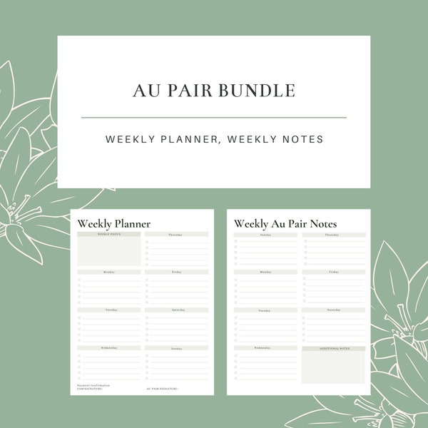 Au Pair Weekly Calendar | Nanny Notes | Family Weekly Calendar