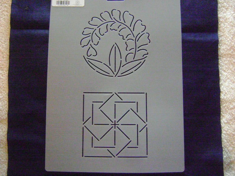 Sashiko Japanese QuiltingEmbroidery Stencil 4.25 in Wisteria Plume and Folding Fans Motif BlockQuilting and 4 in