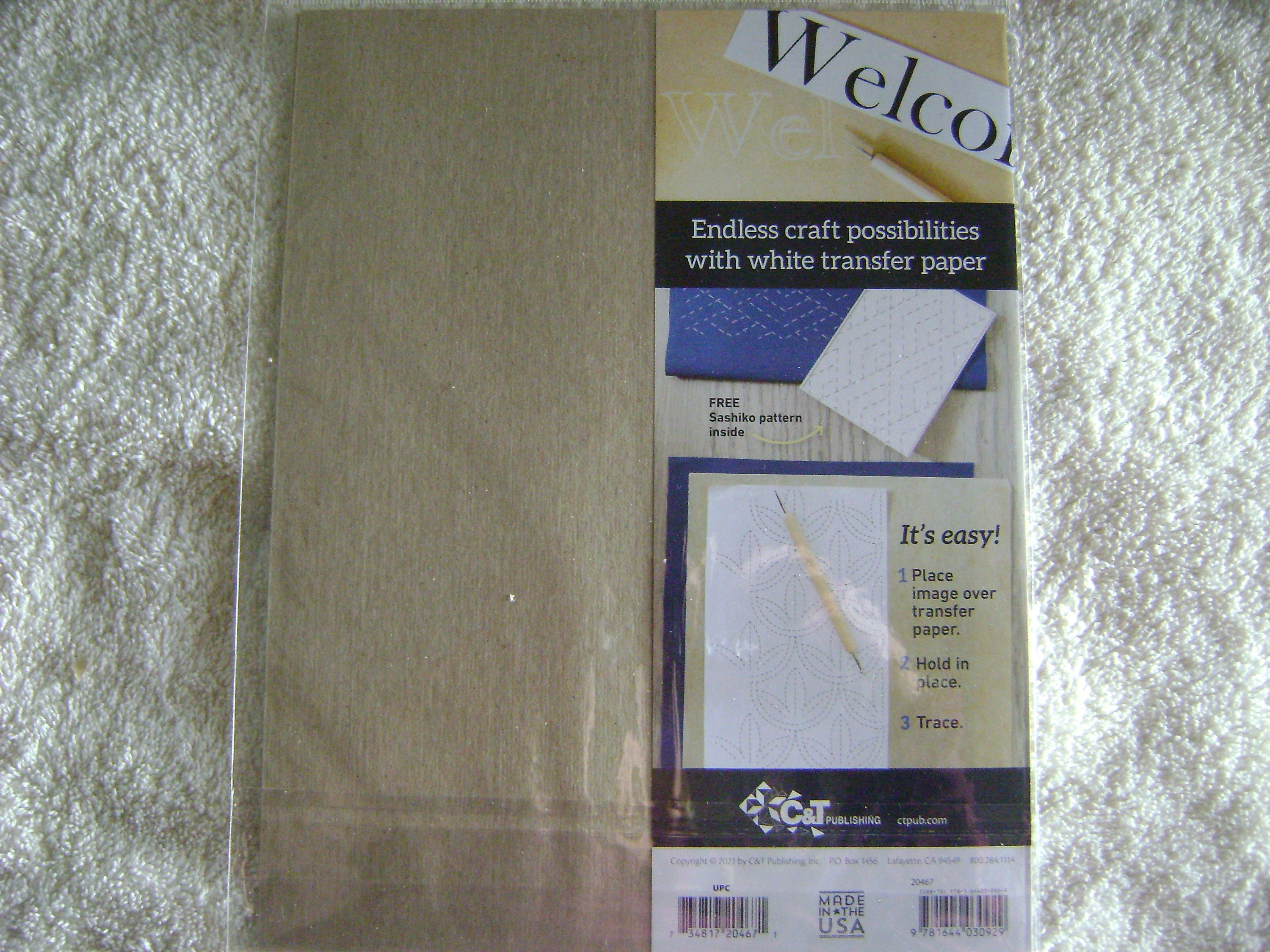 White Transfer Paper for Sashiko and Embroidery Pattern Transfer/12 Sheets  