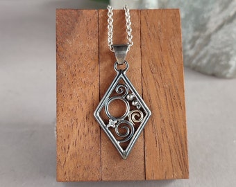 Gold Diamond and Silver Pendant // Elegant Pendant // Diamond jewelry// Geometry and Spirals