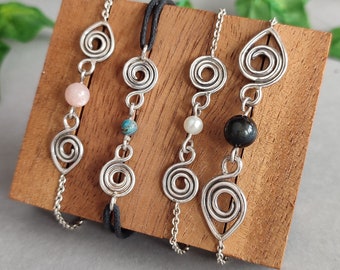 Bracelets of Sterling Silver with Spirals and various Gems // Silver Bracelet // "Little Charms"