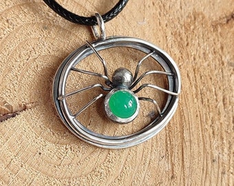 Spider Pendant // Silver  Spider Pendant // Chrysoprase Pendant // Nature Jewelry