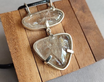 Rutile Quarz Pendant // Big quarz and sterling Silver pendant // Rock Crystal Pendant