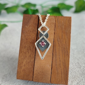 Spinning geometric pink Garnet Necklace // Kinetic geometric nacklace Spinner // Fidget Pendant &quot;Geometric Play&quot;&quot;