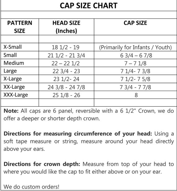 Welding Cap Size Chart