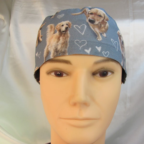 Men's Scrub Hat Golden Retriever Blue