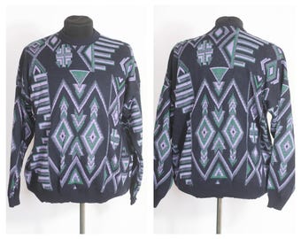 Suéter de abuelo gris Suéter retro Suéter de los años 90 Suéter grunge Cuello redondo Talla Adorno abstracto Suéter de punto de lana Para hombre Unisex