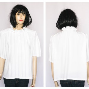 Vintage white blouse Formal blouse Ruffle blouse Size small Collared blouse Short sleeve Victorian blouse Retro blouse Edwardian blouse