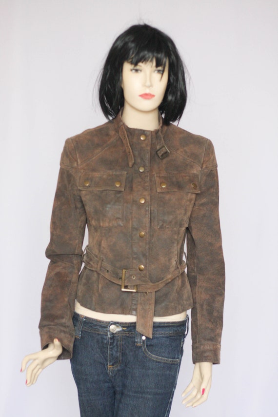 Vintage brown leather jacket Sexy jacket Biker ja… - image 2