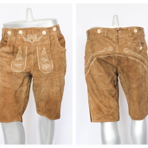 Dark brown pants Size 2X Oktoberfest shorts Bavarian trousers German Clothes Vintage lederhosen Leather shorts Suede leather Mens shorts