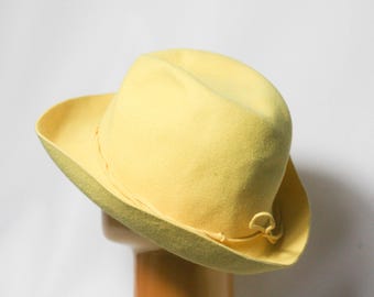 Gele vintage wollen hoed Fedora dameshoed Maat kleine hoed Wollen muts Warme muts Winterhoed Casual fedora Wollen fedora dameshoed Retro hoed