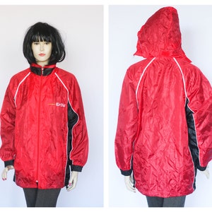 Red jacket Retro sportwear Womens windbreaker Sport top Size large Unisex jacket Mens windbreaker Athletic jacket Track jacket  Nylon top