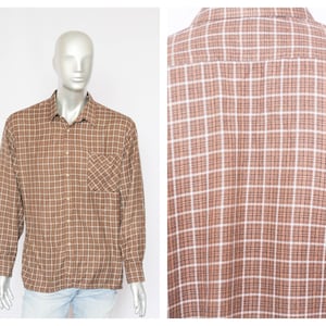Flannel shirt Plaid shirt Boho shirt Men&#39;s shirt Long sleeve shirt size XXL shirt Warm Tartan print Brown shirt Party shirt Hipster shirt