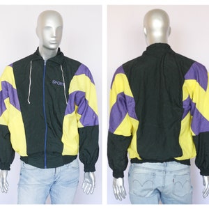 Vintage windbreaker Men&#39;s jacket Shell jacket Men&#39;s raincoat Retro jacket Men&#39;s windbreaker Track jacket Size 3X jacket Black yellow
