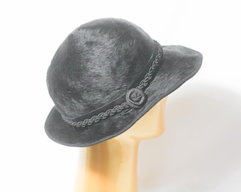 Asymmetrical Black Wool Velvet Hat With Silk Pleated Hat 